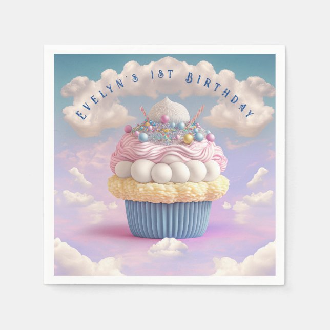 Cute Pastel Cupkaka Birthday Pappersservett (Framsidan)