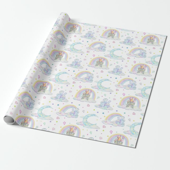 Cute Pastel Diamond Castle and Clouds Presentpapper (Utrullad)