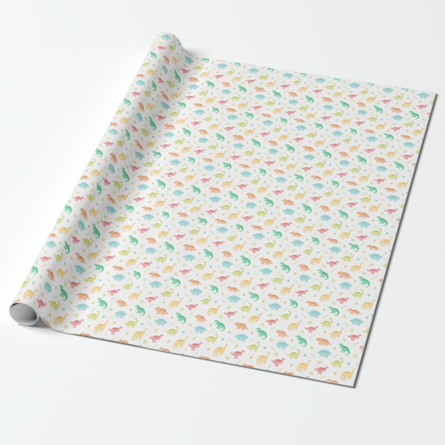 Cute Pastel Dino Birthday Gift Wrap Presentpapper (Utrullad)