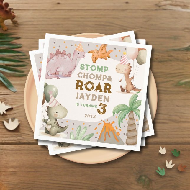 Cute Pastel Dinosaur Birthday Party  Pappersservett (Skapare uppladdad)