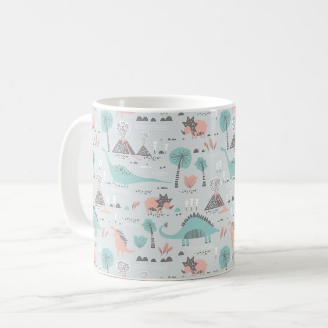 Cute Pastel Dinosaur Mönster Kaffemugg (Framsida vänster)