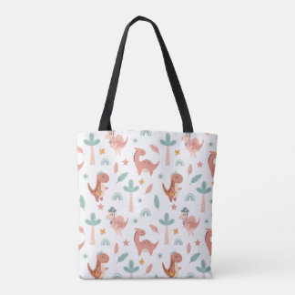 Cute Pastel Dinosaur Tote Bag - Whimsical & Roligt Tygkasse