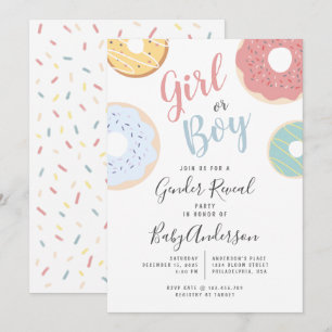 Cute Pastel Donuts Girl eller Boy Gender Reveal Inbjudningar