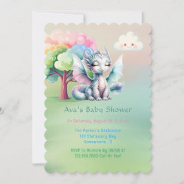 Cute Pastel Dragon Baby Shower Inbjudningar