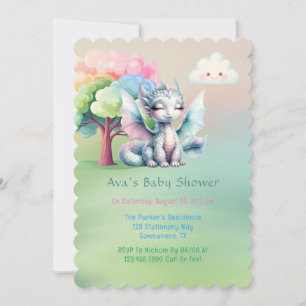 Cute Pastel Dragon Baby Shower Inbjudningar