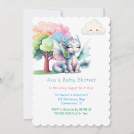 Cute Pastel Dragon Baby Shower Inbjudningar