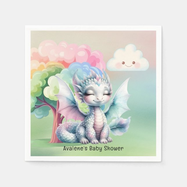 Cute Pastel Dragon Baby Shower Pappersservett (Framsidan)