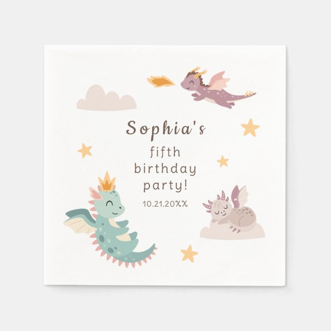 Cute Pastel Dragon Barns födelsedag Party Pappersservett (Framsidan)