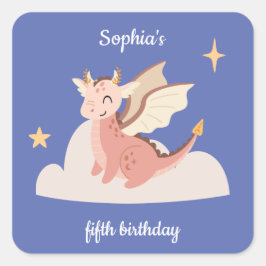 Cute Pastel Dragons Barns födelsedag Fyrkantigt Klistermärke