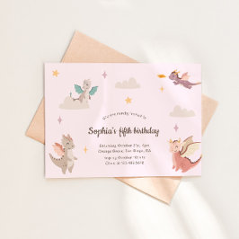 Cute Pastel Dragons Kids Birthday Party Inbjudningar