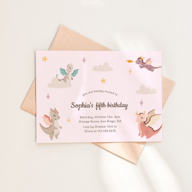 Cute Pastel Dragons Kids Birthday Party Inbjudningar (Skapare uppladdad)
