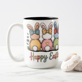 Cute Pastel Easter Bunnies | Whimsical Floral Happ Två-Tonad Mugg