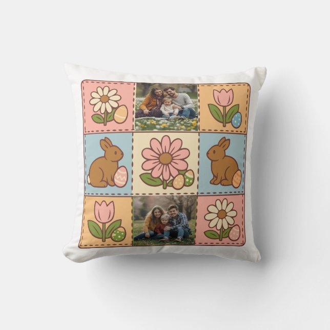 Cute Pastel Easter Bunny Flower Patchwork 2 Photo  Kudde (Framsida)