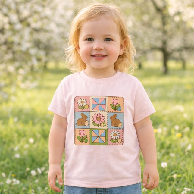 Cute Pastel Easter Bunny Flower Patchwork  T Shirt (Skapare uppladdad)