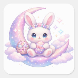 Cute Pastel Easter Bunny Sticker – Moon Aesthetic Fyrkantigt Klistermärke
