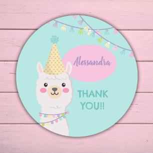 CUTE PASTEL FÄRG LLAMA BIRTHDAY RUNT KLISTERMÄRKE