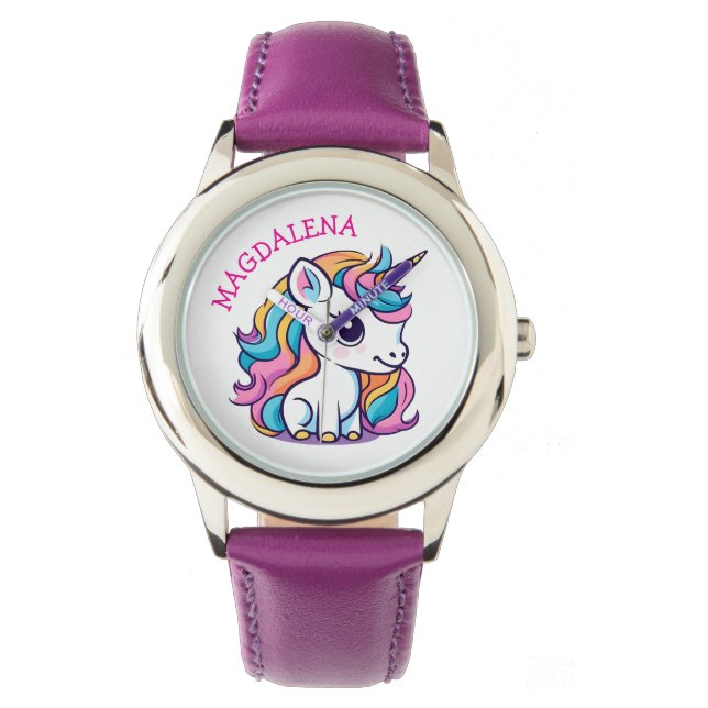 Cute Pastel Färg Unicorn Watch med Namn Armbandsur (Framsida)