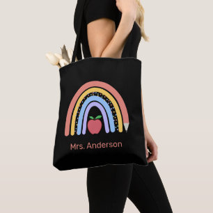 Cute Pastel Färgad Rainbow Teacher Black Tygkasse