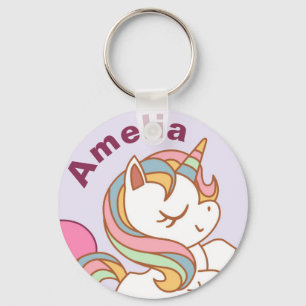 Cute Pastel Färgad Unicorn-Personlig Nyckelring