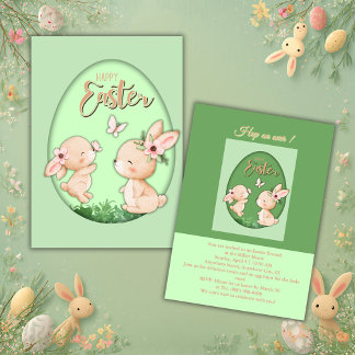 cute pastel faux cutout bunny brunch inbjudningar