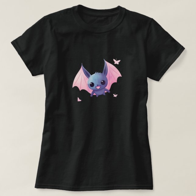 Cute Pastel Fladdermus med Rosa Vingar Halloween D T Shirt (Design framsida)
