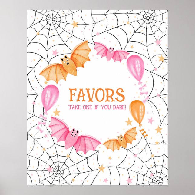 Cute Pastel Fladdermus och Spindelnät Halloween Poster (Framsidan)
