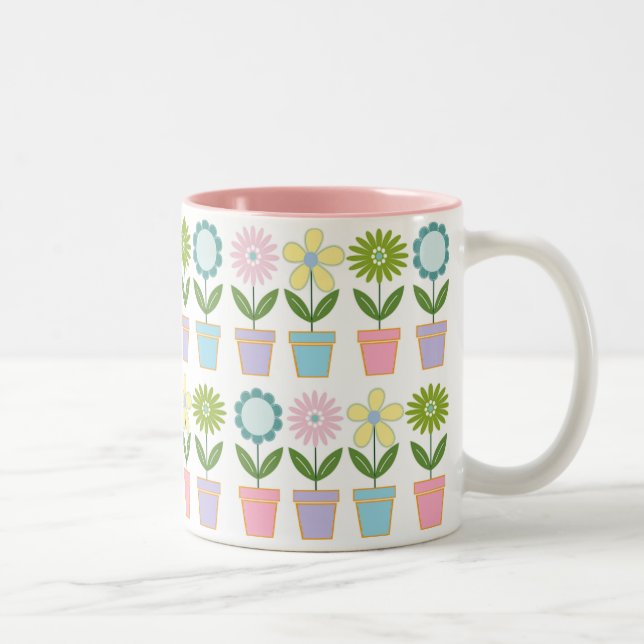 Cute Pastel Flower Pots Pattern Två-Tonad Mugg (Höger)