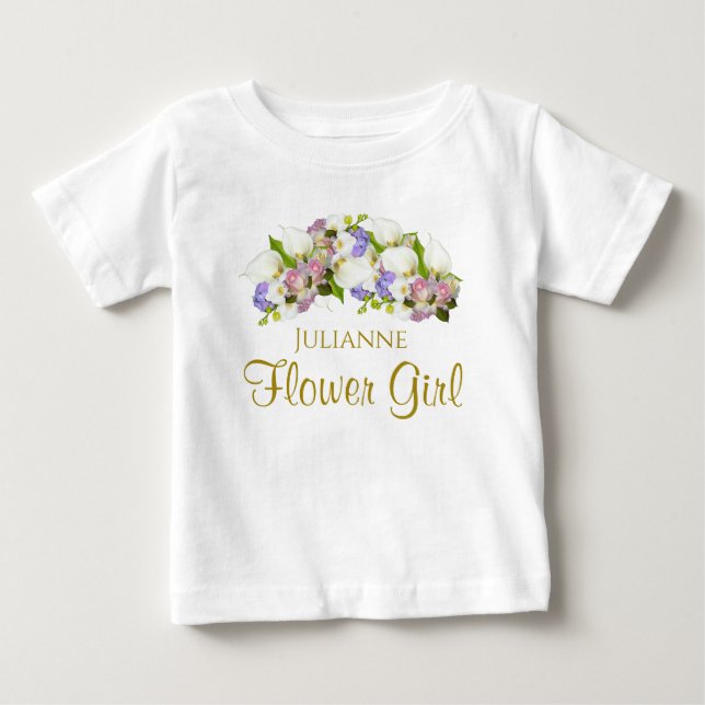 Cute Pastel Flowers Bröllop Flower Girl Småbarn T Shirt (Framsida)