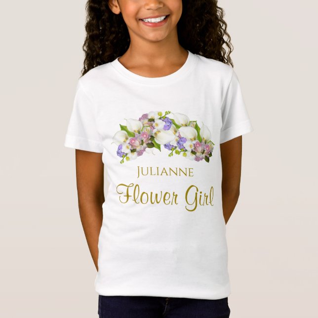 Cute Pastel Flowers Bröllop Flower Girl T Shirt (Framsida)