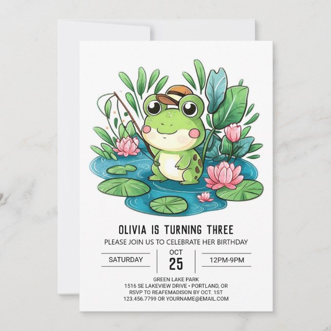 Cute Pastel Frog Digital Birthday Inbjudningar (Framsida)