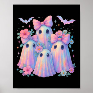 Cute Pastel Ghost Boo Crew Blommigt Matching Hallo Poster