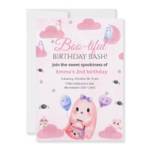 Cute Pastel Ghost Halloween Birthday-inbjudan