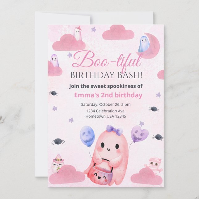 Cute Pastel Ghost Halloween Birthday-inbjudan Inbjudningar (Framsida)