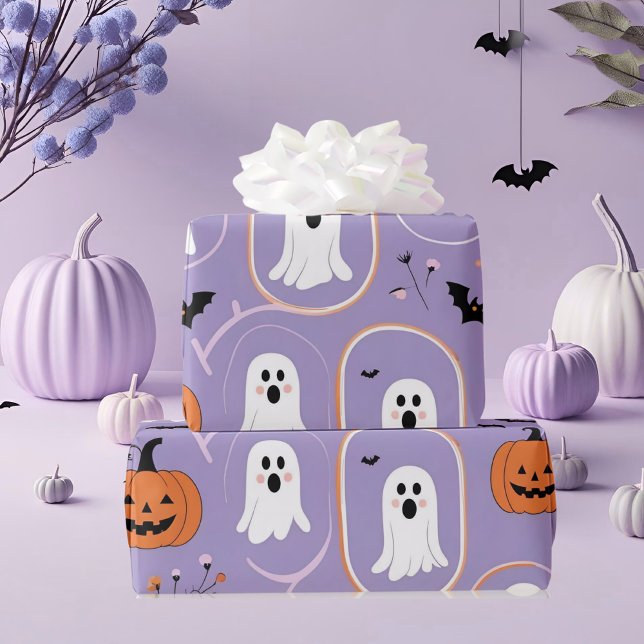 Cute Pastel Ghost & Pumpkin Halloween Presentpapper (Skapare uppladdad)