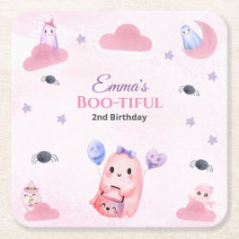 Cute Pastel Ghost vattencolor Halloween Birthday Underlägg Papper Kvadrat