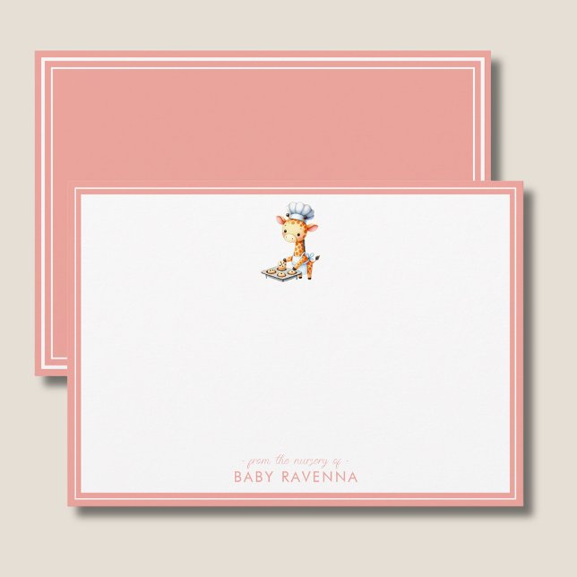 Cute Pastel Giraffe Chef Baby Shower Note Card Anteckningskort (Skapare uppladdad)