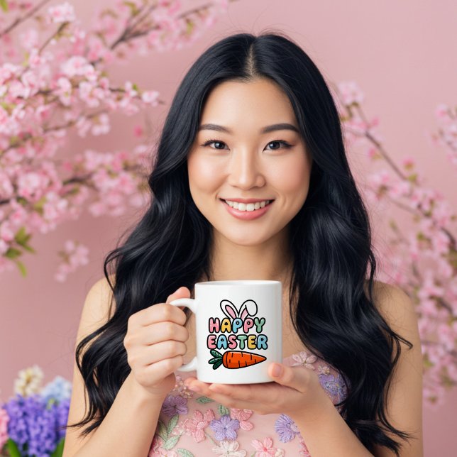Cute Pastel Glad påsk Bunny Öron med morot Kaffemugg (Skapare uppladdad)