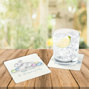 Cute Pastel Glad påsk Bunny Simple Party Underlägg Papper Kvadrat