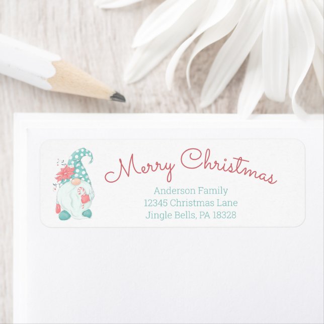 Cute Pastel God jul Gnome Returadress L Returadress Etikett (Insitu)