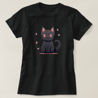 Cute Pastel Goth Black Cat med Rosa Hearts Tee