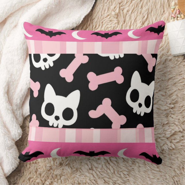 Cute Pastel Goth Halloween Cat & Fladdermus Kudde (Filt)