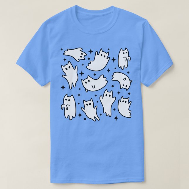 Cute Pastel Goth Kawaii Ghost Cats Rosa Mönster T Shirt (Design framsida)