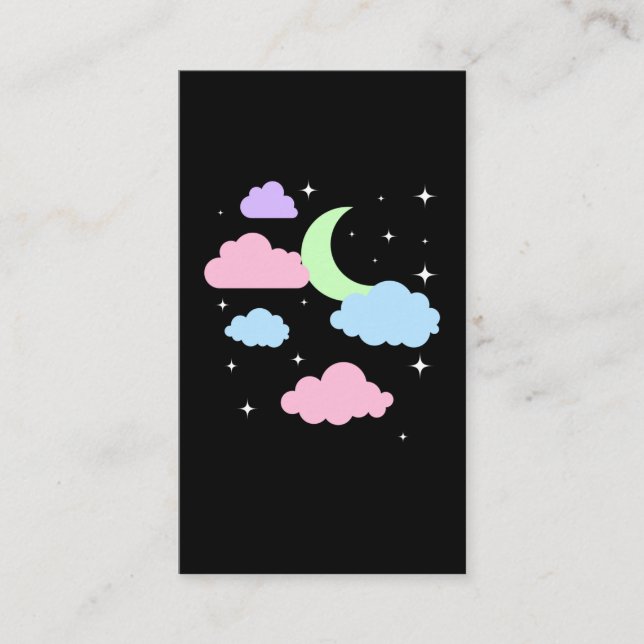 Cute Pastel Goth Måne Clouds Kawaii Visitkort (Framsida)