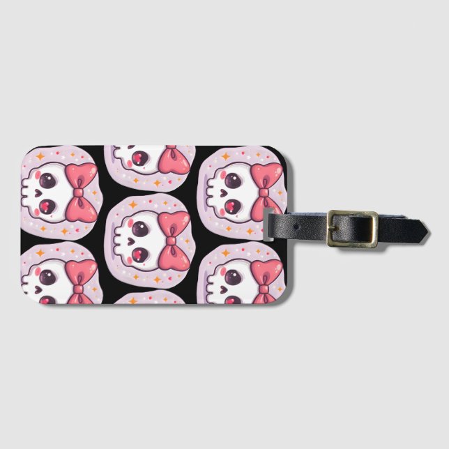 Cute Pastel Goth Skull with Bow Bagagebricka (Framsida horisontal)