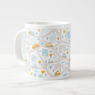 Cute Pastel-grannskapet Karta Mönster Jumbo Mugg