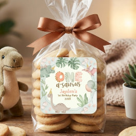 Cute Pastel Green Dinosaur One A Saurus Birthday Fyrkantigt Klistermärke