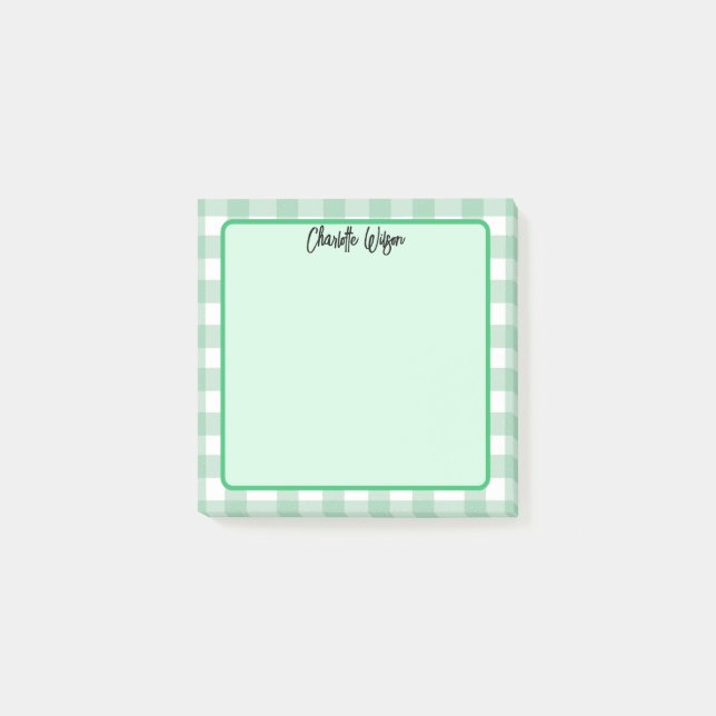 Cute Pastel Grönt Gingham Mönster Notes Post-it Block (Framsida)