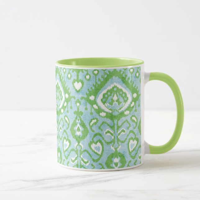 Cute pastel grönt och blue ikat tribal mönster mugg (Höger)