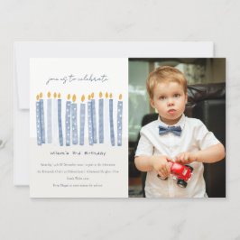 Cute Pastel Gult Blue Photo Birthday Candles Inbjudningar