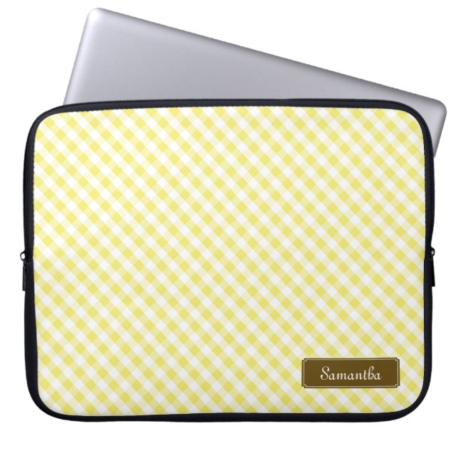 Cute Pastel Gult Gingham Mönster Laptop Fodral (Framsidan)
